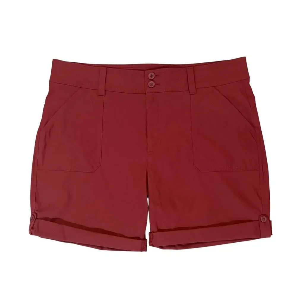 Eddie Bauer Women’s Bermuda Shorts Stretch UPF 50 Rolled Hem Burgundy Size 14